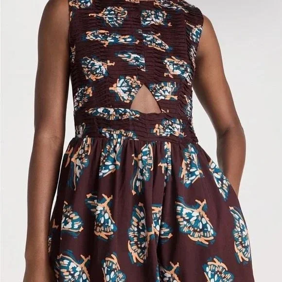 Atelier 1756 Brown Orange Butterfly Smocked Cutout Mini Cotton Dress XL NWT - Picture 2 of 13